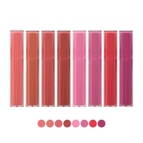 Long-lasting lip tint in 14 Almond ROSE with applicator wand on plain white background