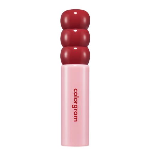 Long-lasting lip tint in 18 Cherry Villain with applicator wand on plain white background