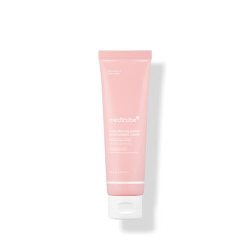 Moisturizing soothing face cream in 100ml container in squeeze tube on plain white background