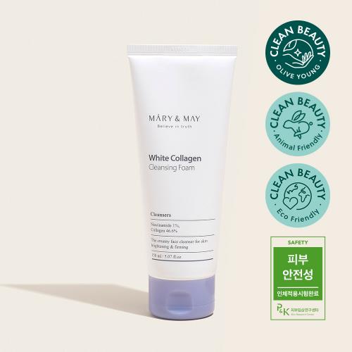 Gentle acne-cleansing foam in 150ml container in pump dispenser on plain white background