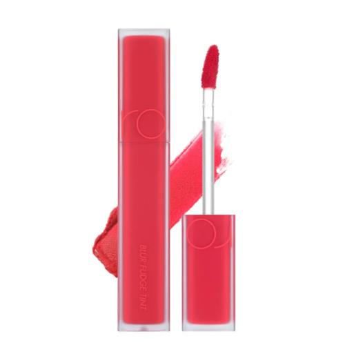 Long-lasting lip tint in 01 in Coral with applicator wand on plain white background