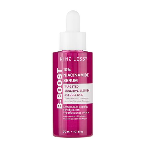 Concentrated niacinamide serum in 2ml container with dropper bottle on plain white background