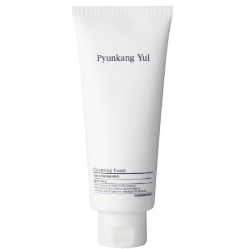 Acne cleansing foam in 150ml container in pump dispenser on plain white background