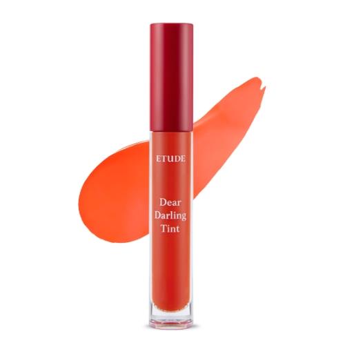 Long-lasting Korean lip tint in 08 Water Melon Red in 5g container with applicator wand on plain white background