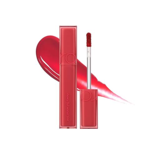Long-lasting dewy lip tint in 09 Cotton Melba with applicator wand on plain white background
