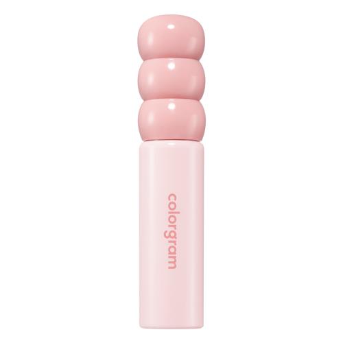 Long-lasting lip tint & gloss in 19 Plum Bomb with applicator wand on plain white background