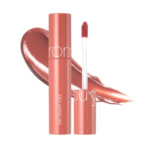 Long-lasting velvet lip tint in 17 Toasty Nude with applicator wand on plain white background