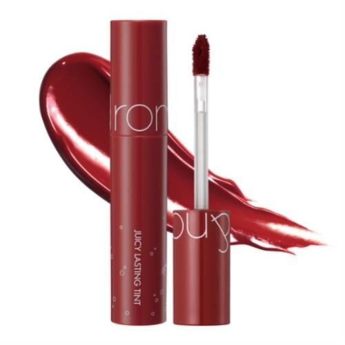 Long-lasting dewy lip tint in 07 Cherry WAY with applicator wand on plain white background