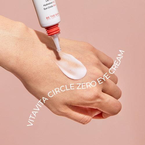 Moisturizing eye cream in Circle ZERO in 1g container in squeeze tube on plain white background