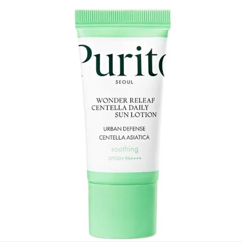 Korean daily sun lotion in squeeze tube on plain white background